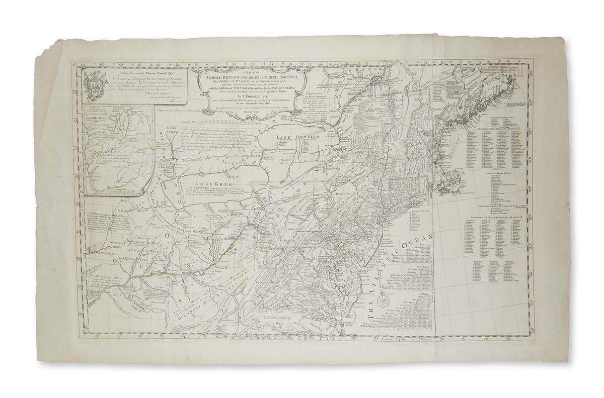 EVANS, LEWIS; and POWNALL, THOMAS. A Map of the Middle British Colonies in North America.